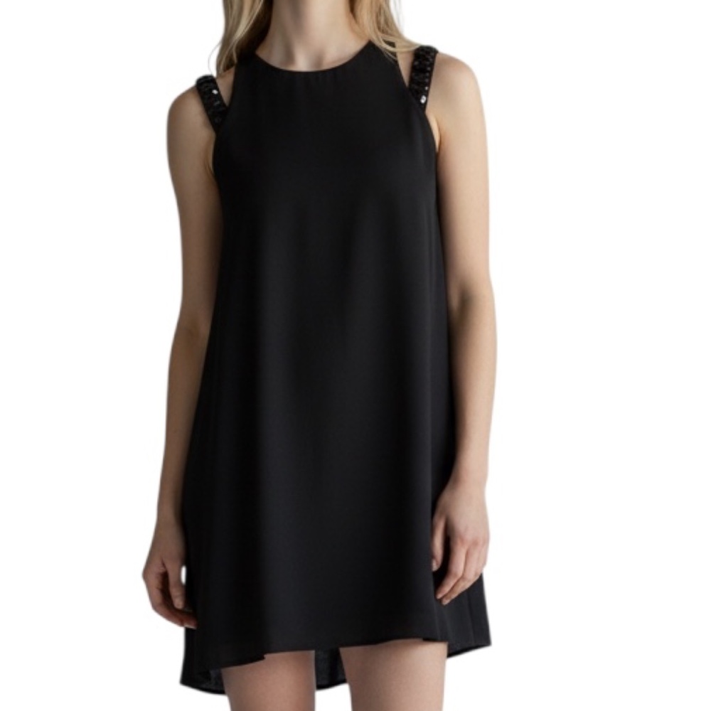 BCBGMAXAZRIA Selina Layered A-Line Dress in black SIZE XS cocktail LBD jeweled